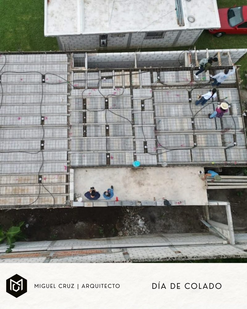 Vista aérea de proceso constructivo de losa